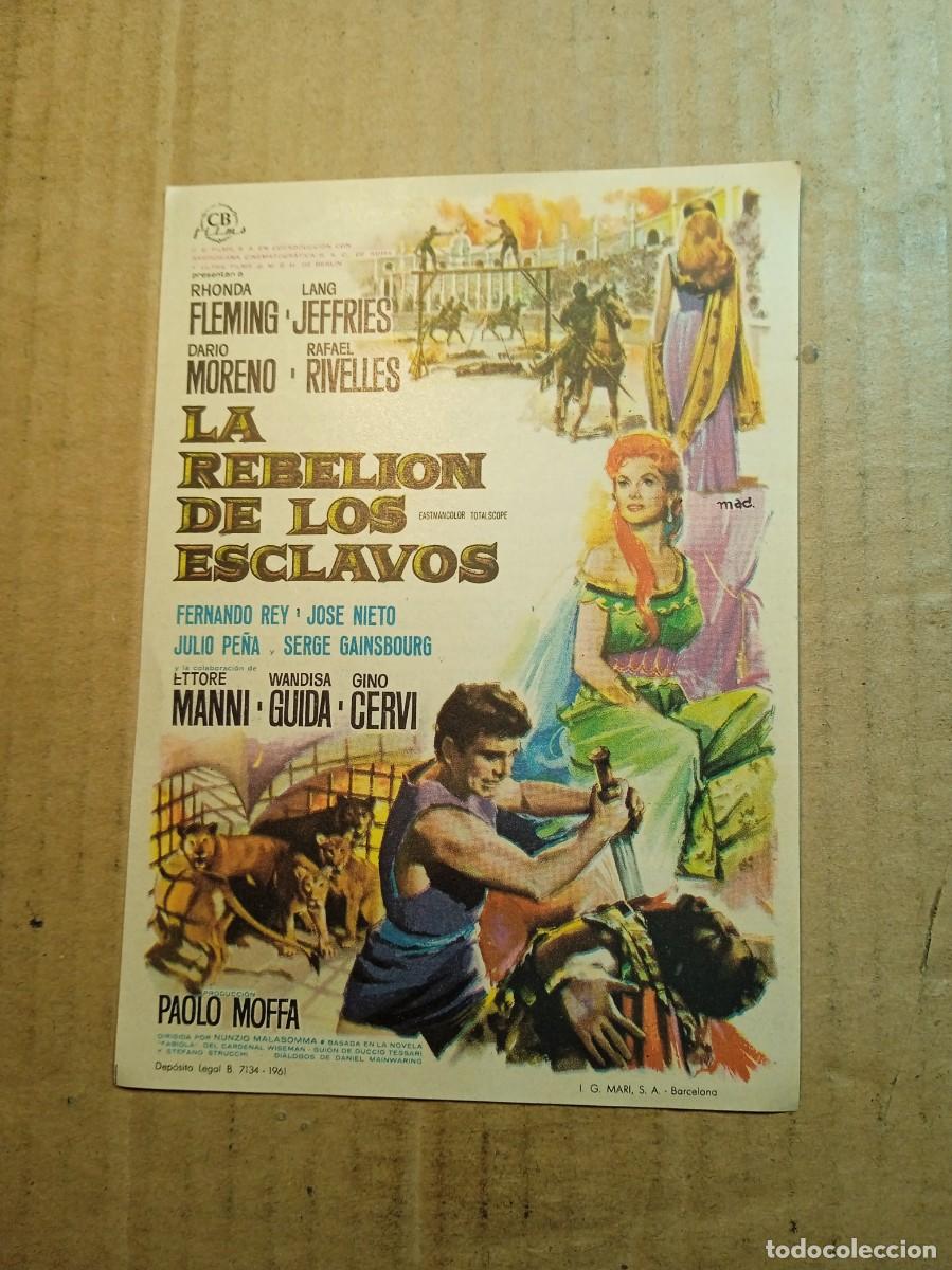 Cine: FOLLETO DE MANO CON PUBLICIDAD LA REBELI&Oacute;N DE LOS ESCLAVOS
