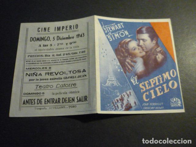 Kino: EL SEPTIMO CIELO PROGRAMA DE MANO DOBLE CON PUBLICIDAD CINE IMPERIO TORO ZAMORA