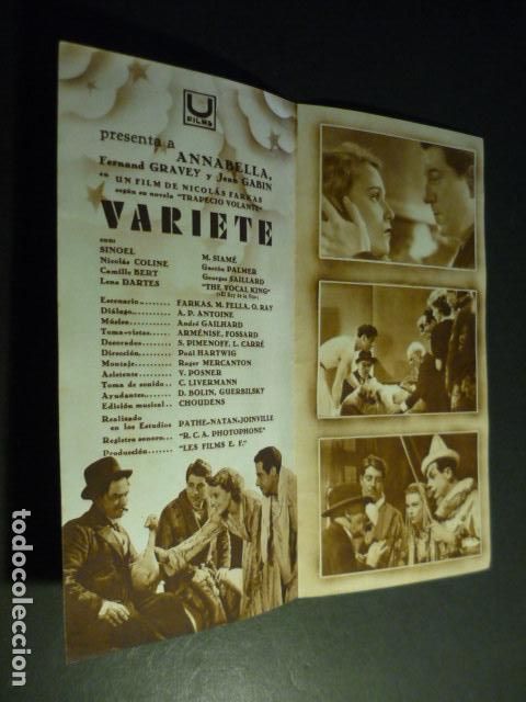 Cine: VARIETE PROGRAMA DE MANO FOLLETO A&Ntilde;OS 30 - Foto 2