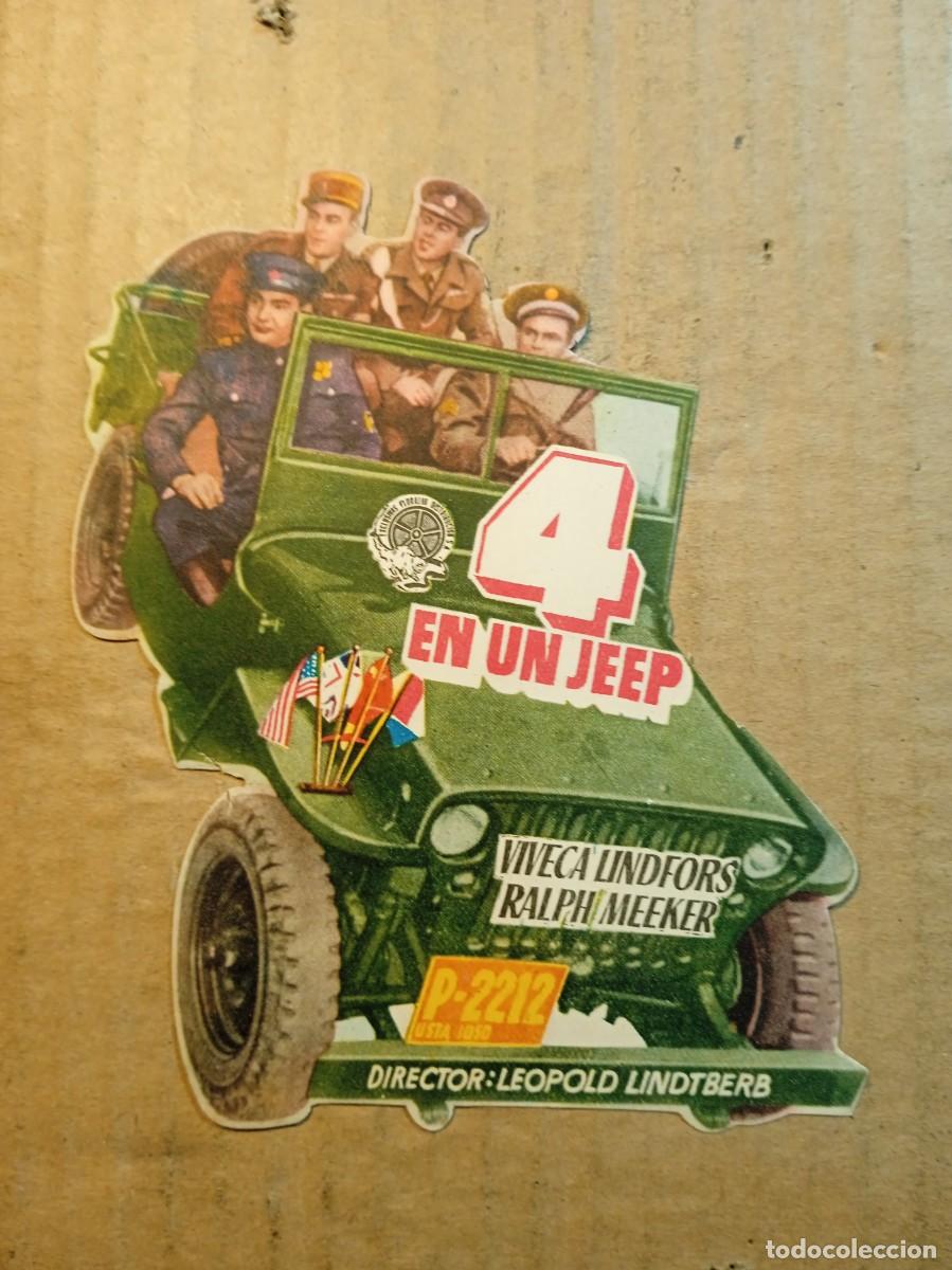  Flyers Publicitaires de films Anciens: FOLLETO DE MANO TROQUELADO CUATRO EN UN JEEP