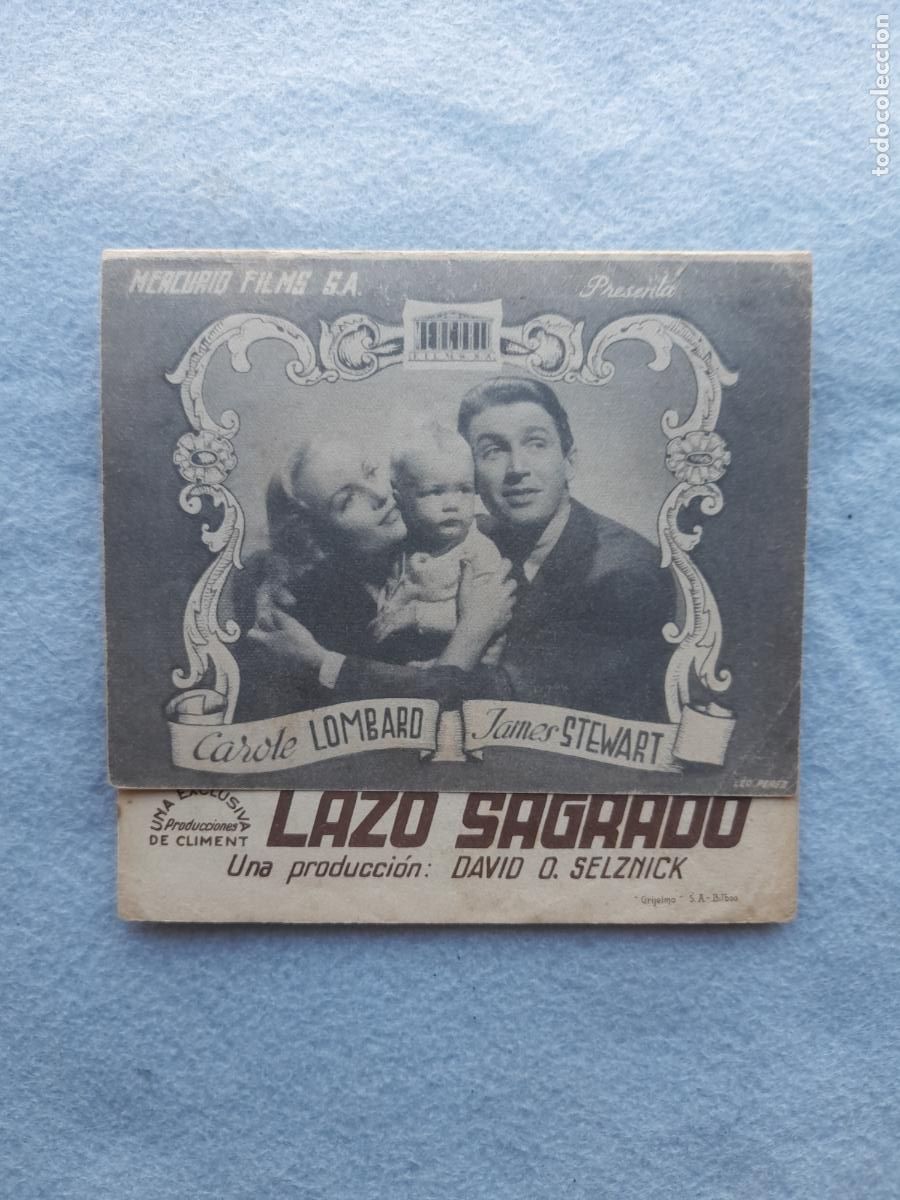 Folhetos de m&atilde;o de filmes antigos de cinema: Lazo Sagrado. A&ntilde;o 1945. Carole Lombard, James Stewart.
