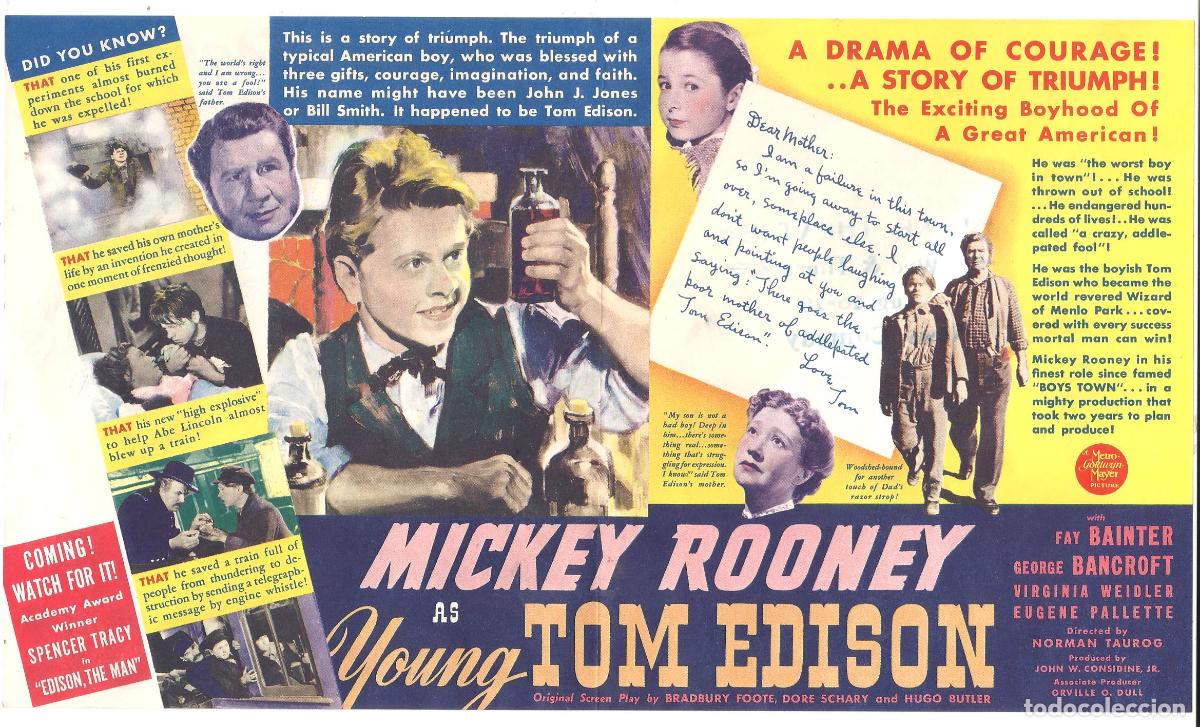 Cine: PTCC 849 EL JOVEN EDISON PROGRAMA DOBLE AMERICANO MICKEY ROONEY - Foto 1