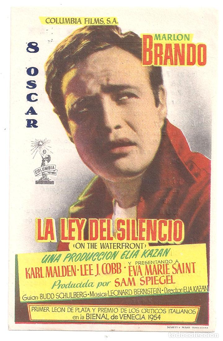  Foglietti di film di film antichi di cinema: PTCC 850 LA LEY DEL SILENCIO PROGRAMA SENCILLO vertical COLUMBIA MARLON BRANDO CON SELLO OSCARS
