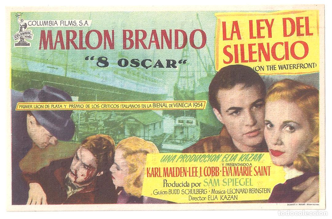 Foglietti di film di film antichi di cinema: PTCC 850 LA LEY DEL SILENCIO PROGRAMA SENCILLO vertical COLUMBIA MARLON BRANDO CON SELLO OSCARS