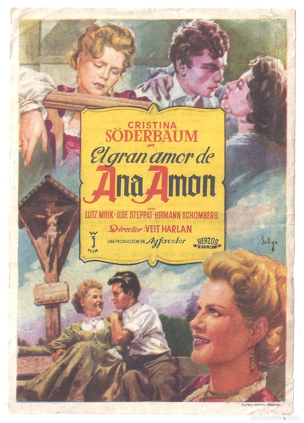 Folhetos de m&atilde;o de filmes antigos de cinema: PTCC 850 EL GRAN AMOR DE ANA AMON PROGRAMA SENCILLO HERZOG FILMS SOLIGO KRISTINA SODERBAUM