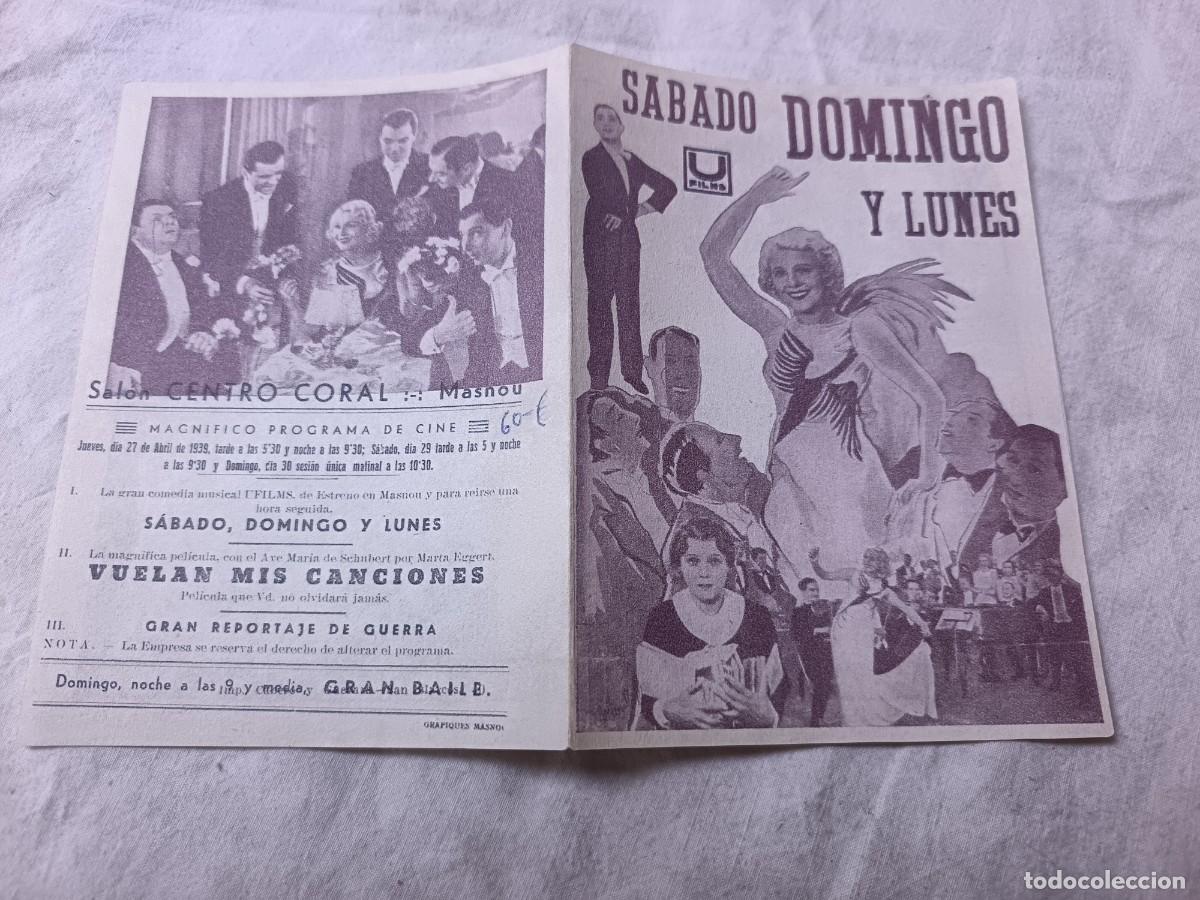 Folhetos de m&atilde;o de filmes antigos de cinema: Folleto de Mano de Cine, S&aacute;bado, Domingo y Lunes