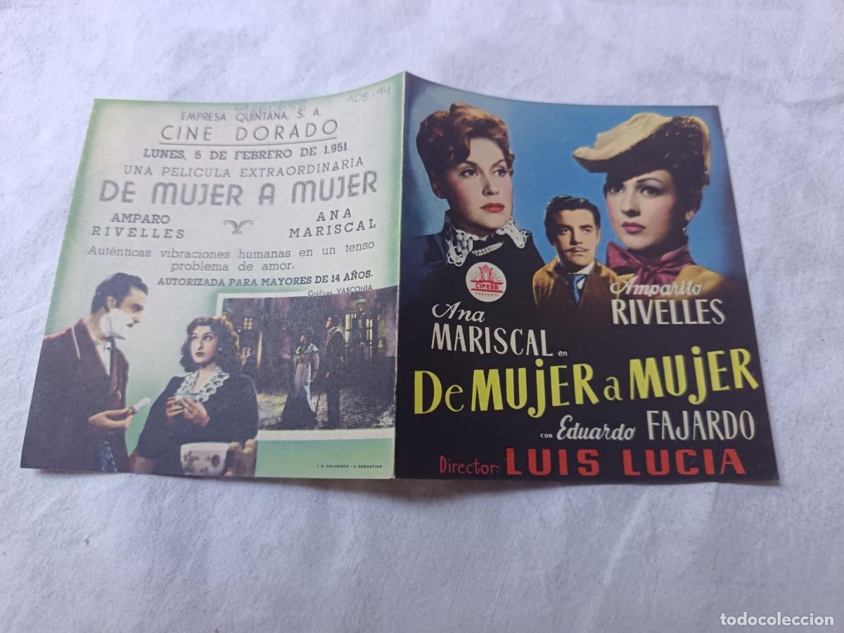 Folhetos de m&atilde;o de filmes antigos de cinema: Folleto de Mano de Cine, De Mujer a Mujer