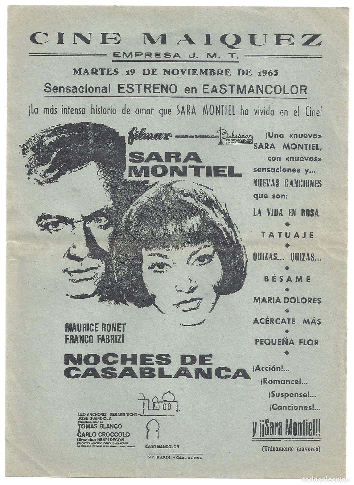 Cinema: PTCC 850 NOCHES DE CASABLANCA PROGRAMA SENCILLO LOCAL CINE MAIQUEZ SARA MONTIEL