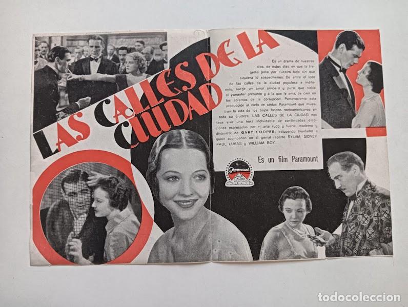 Cine: LAS CALLES DE LA CIUDAD PROGRAMA DOBLE PARAMOUNT GARY COOPER SYLVIA SIDNEY PAULETTE GODDARD - Foto 2
