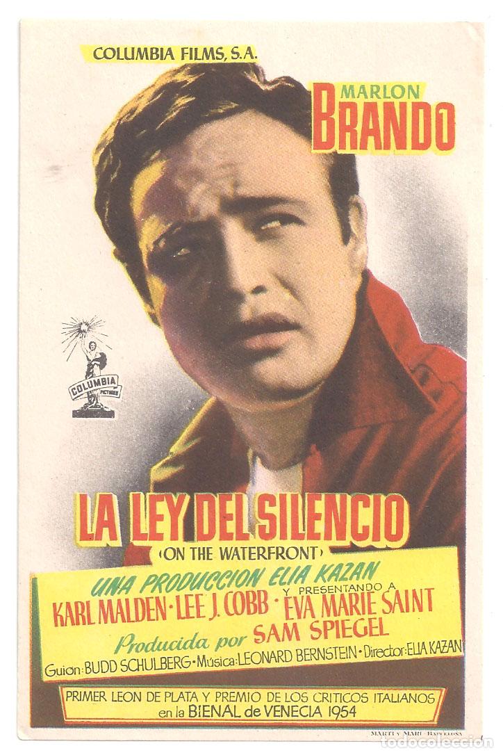 Cinema: PTCC 850 LA LEY DEL SILENCIO PROGRAMA SENCILLO vertical COLUMBIA MARLON BRANDO SIN SELLO OSCARS