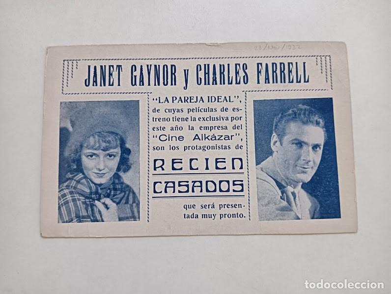 Cinema: RECIEN CASADOS PROGRAMA TARJETA JANET GAYNOR CHARLES FARRELL raro