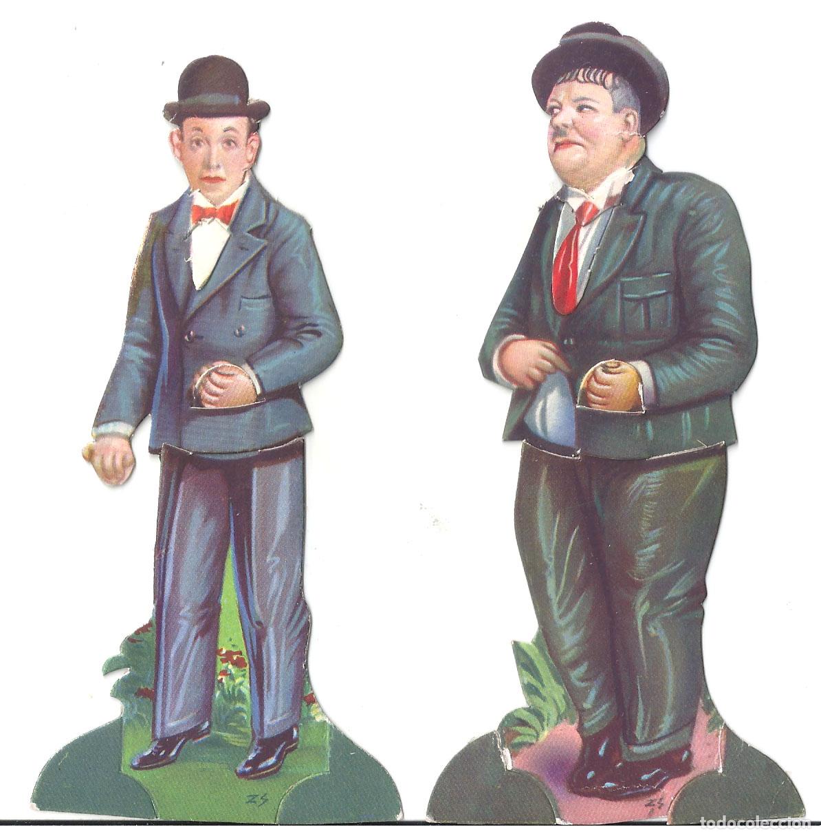 Folhetos de m&atilde;o de filmes antigos de cinema: PTCC7 26 STAN LAUREL OLIVER HARDY 2 PROGRAMAS ORIGINALES TROQUELADOS COCHOLATES AMATLLER