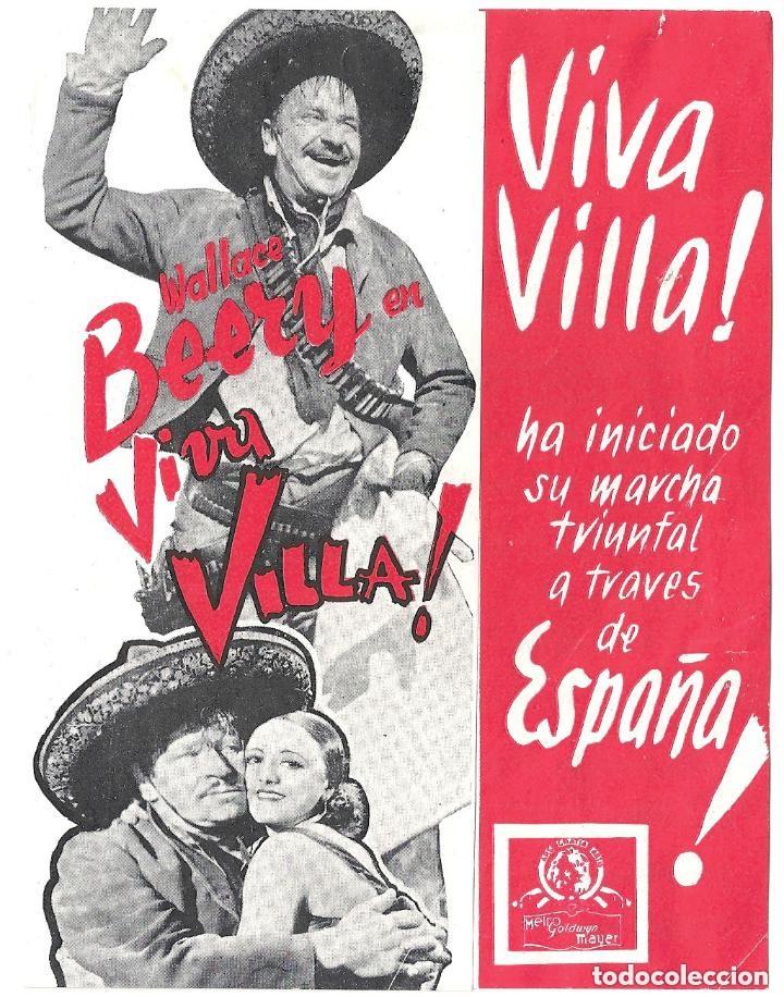Folhetos de m&atilde;o de filmes antigos de cinema: VIVA VILLA PROGRAMA DOBLE MGM WALLACE BEERY FAY WRAY LEO CARRILLO raro
