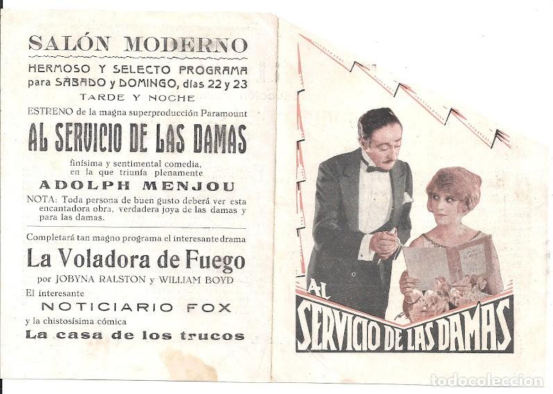 Cine: AL SERVICIO DE LAS DAMAS PROGRAMA DOBLE TROQUELADO PARAMOUNT ADOLPHE MENJOU CINE MUDO