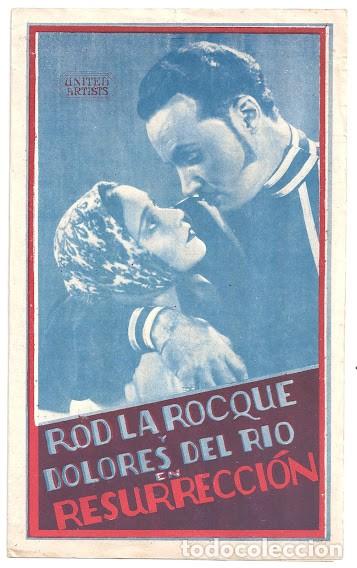 Folhetos de m&atilde;o de filmes antigos de cinema: RESURRECCION PROGRAMA DOBLE ARTISTAS ASOCIADOS DOLORES DEL RIO ROD LAROCQUE raro