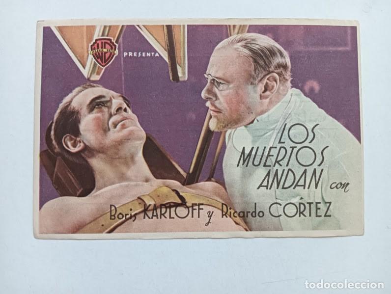 Folhetos de m&atilde;o de filmes antigos de cinema: LOS MUERTOS ANDAN PROGRAMA SENCILLO WARNER TERROR BORIS KARLOFF