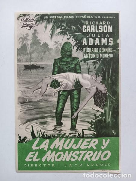 Folhetos de m&atilde;o de filmes antigos de cinema: LA MUJER Y EL MONSTRUO PROGRAMA SENCILLO GRANDE UNIVERSAL JULIA ADAMS JACK ARNOLD