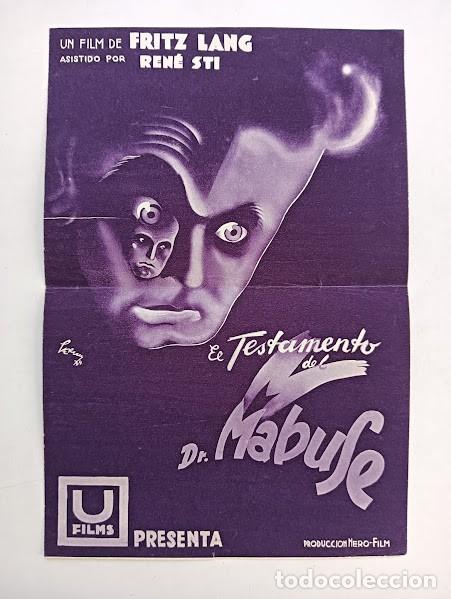 Folhetos de m&atilde;o de filmes antigos de cinema: EL TESTAMENTO DEL DR MABUSE PROGRAMA DOBLE U FILMS FRITZ LANG SERNY