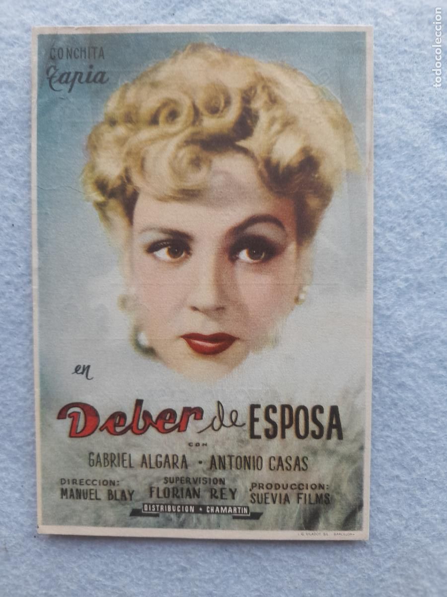 Folhetos de m&atilde;o de filmes antigos de cinema: Deber de Esposa. Conchita Tapia, Gabriel Algara, Antonio Casas