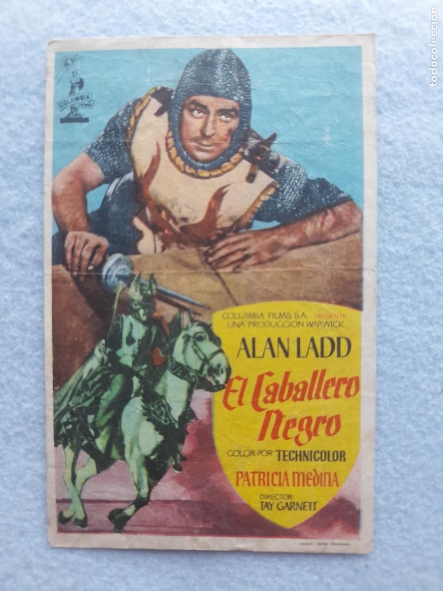 Folhetos de m&atilde;o de filmes antigos de cinema: El Caballero Negro. A&ntilde;o 1955. Alan Ladd. Patricia Medina.