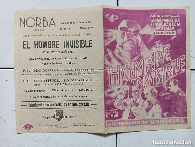 Cinema: EL HOMBRE INVISIBLE PROGRAMA DOBLE violeta UNIVERSAL CLAUDE RAINS GLORIA STUART JAMES WHALE