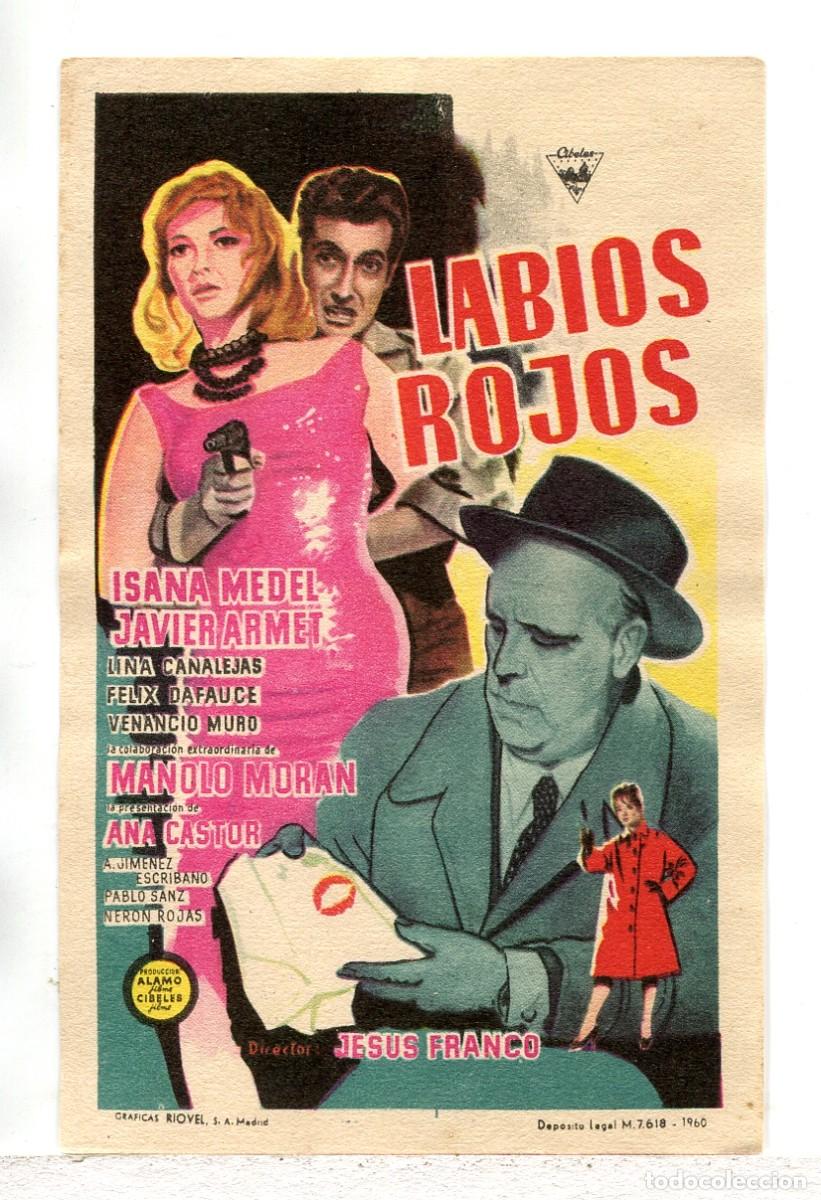Folhetos de m&atilde;o de filmes antigos de cinema: LABIOS ROJOS, con Manolo Mor&aacute;n.