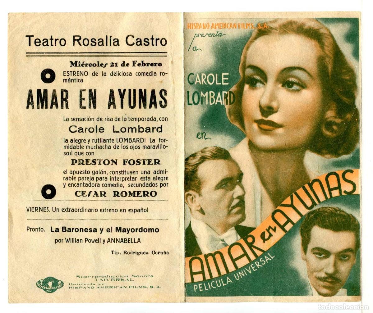 Folhetos de m&atilde;o de filmes antigos de cinema: AMAR EN AYUNAS, com Carole Lombard.
