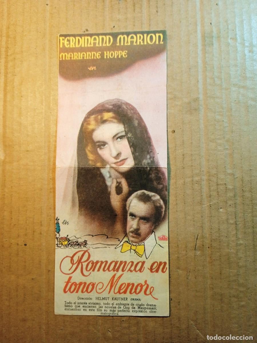 Folhetos de m&atilde;o de filmes antigos de cinema: FOLLETO DE MANO DOBLE DE LA PEL&Iacute;CULA ROMANZA EN TONO MENOR