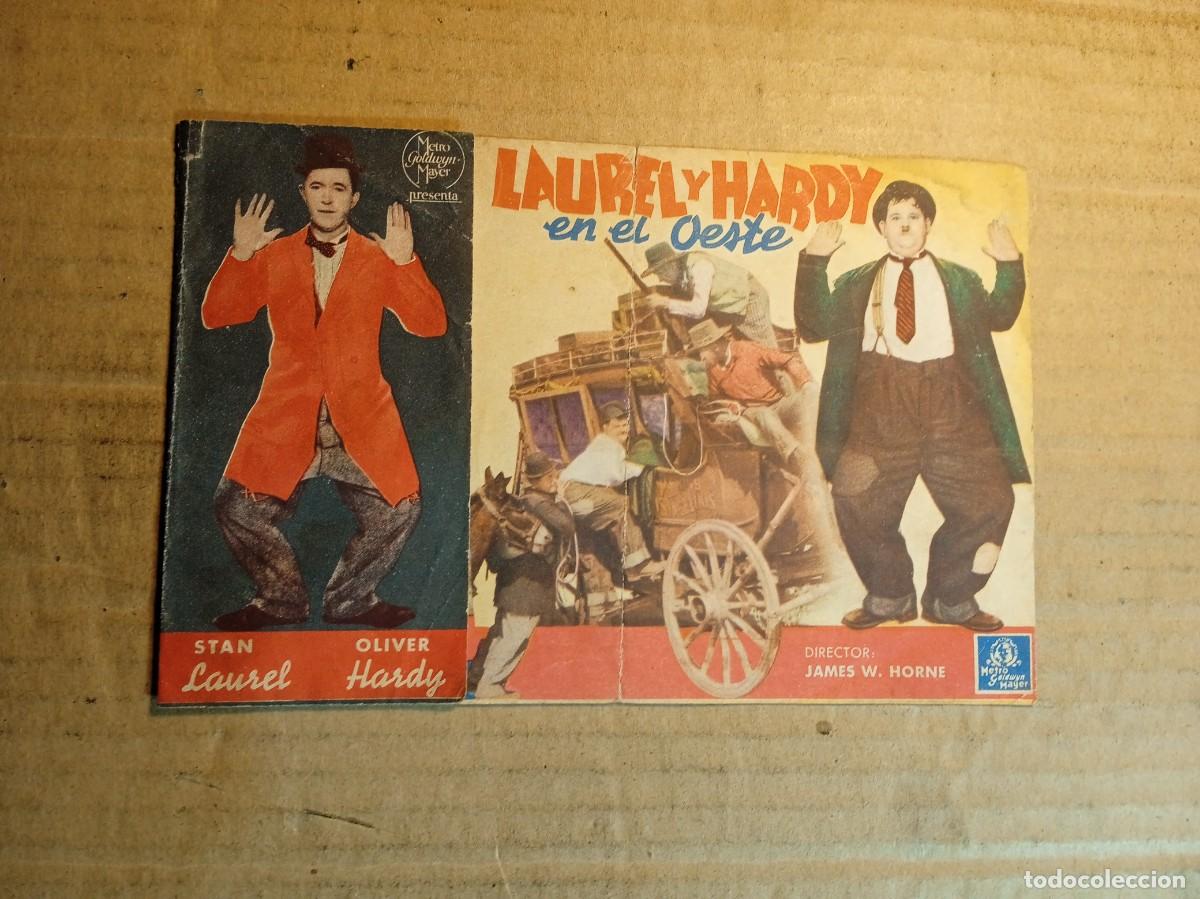 Folhetos de m&atilde;o de filmes antigos de cinema: FOLLETO DE MANO DOBLE DE LA PEL&Iacute;CULA LAUREL Y HARDY EN EL OESTE