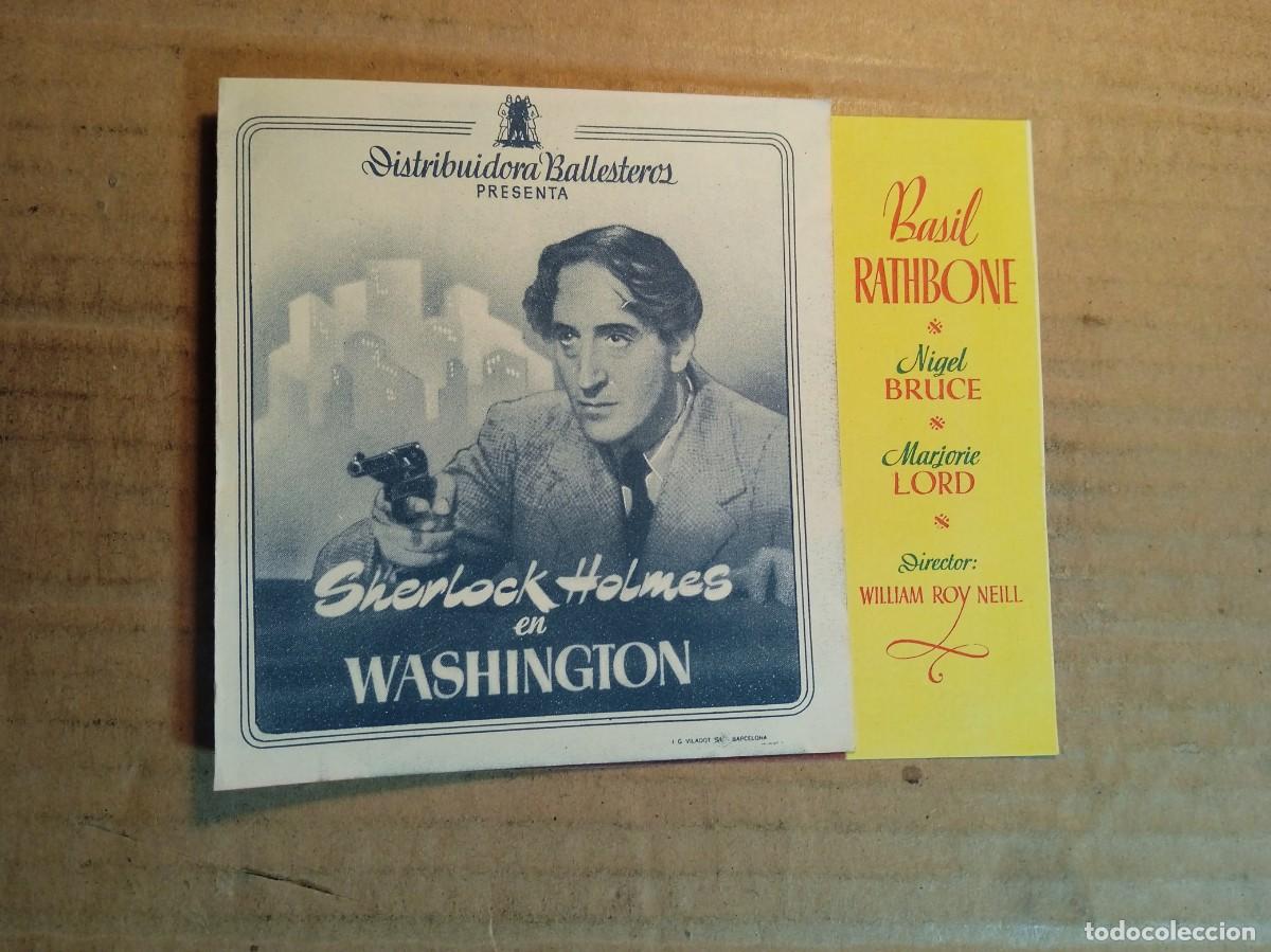 Cine: FOLLETO DE MANO DOBLE DE LA PEL&Iacute;CULA SHERLOCK HOLMES EN WASHINGTON