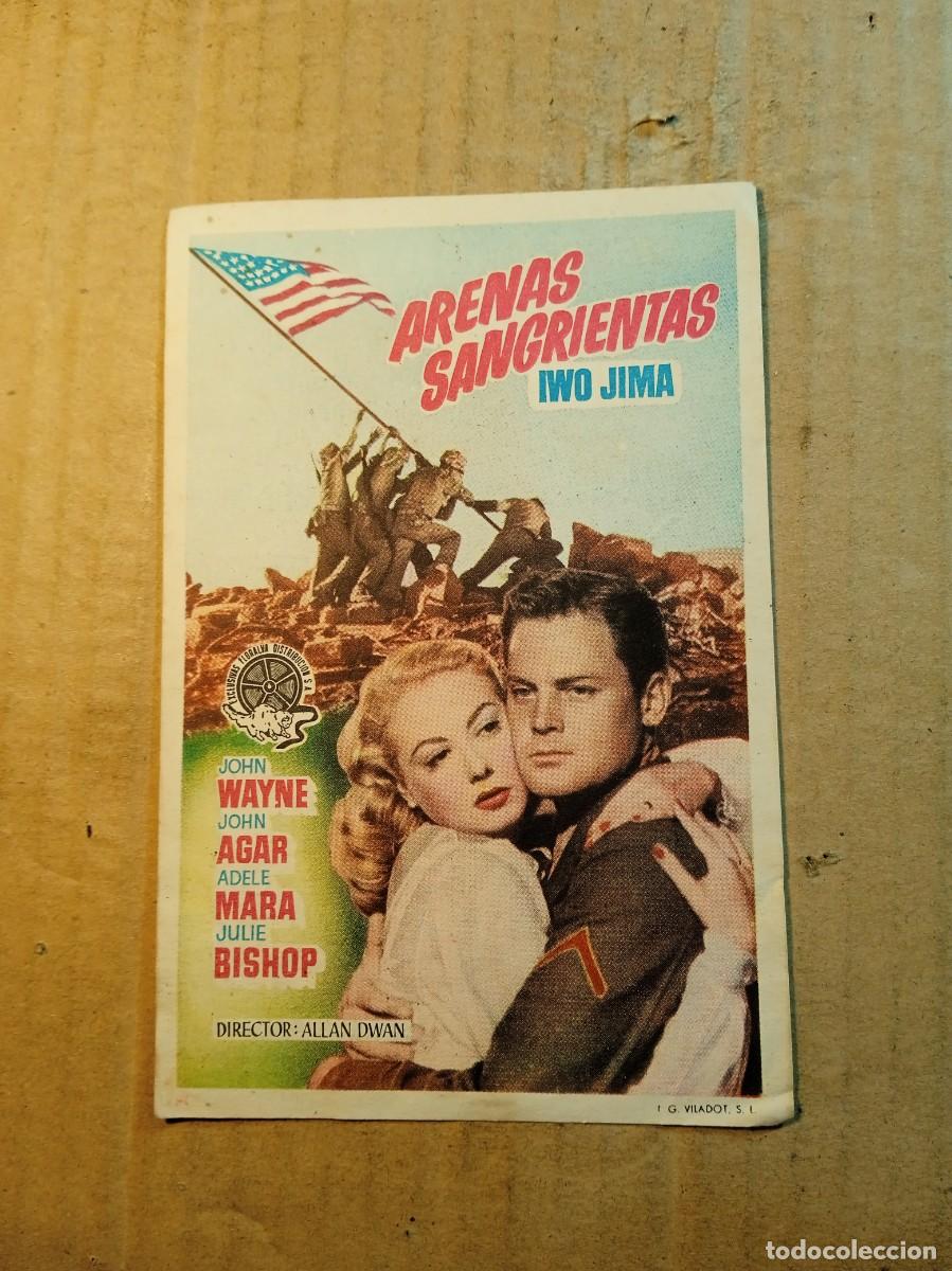 Folhetos de m&atilde;o de filmes antigos de cinema: FOLLETO DE MANO CON PUBLICIDAD ARENAS SANGRIENTAS IWO JIMA