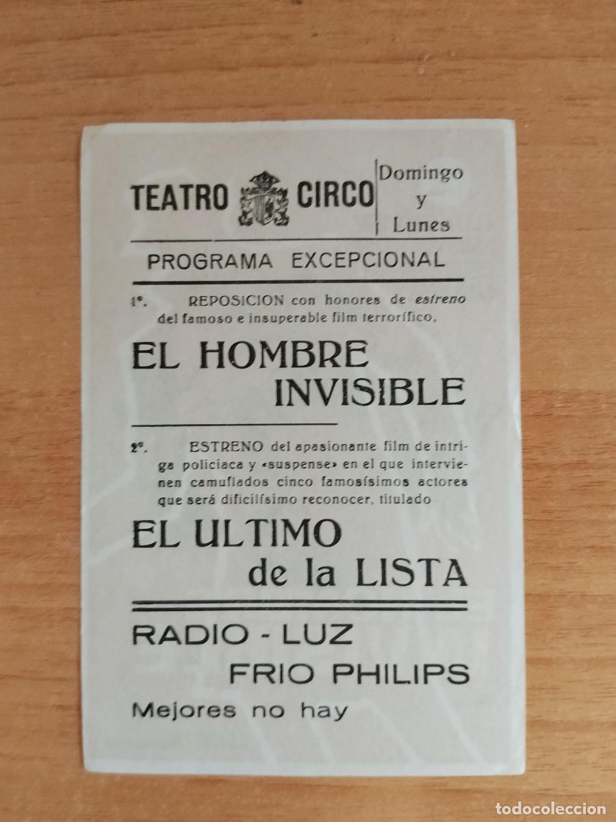 Cine: ROSA-PROGRAMA DE LA PELICULA --EL HOMBRE INVISIBLE ct - Foto 2