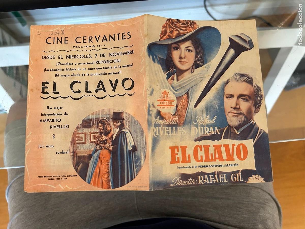 Folhetos de m&atilde;o de filmes antigos de cinema: 2073 el clavo cine cervantes santander con publicidad buen estado