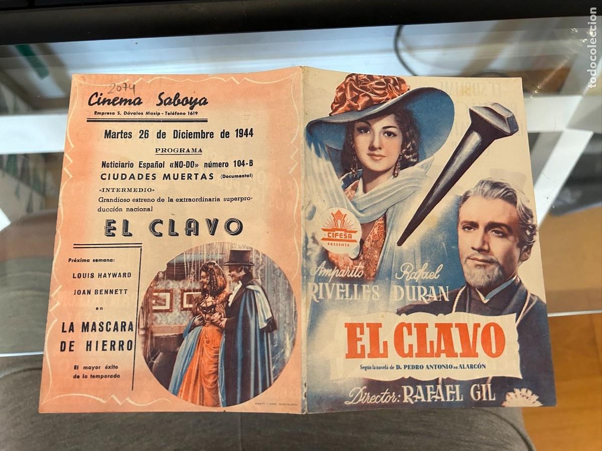 Folhetos de m&atilde;o de filmes antigos de cinema: 2074 el clavo cinema saboya castellon buen estado con publicidad