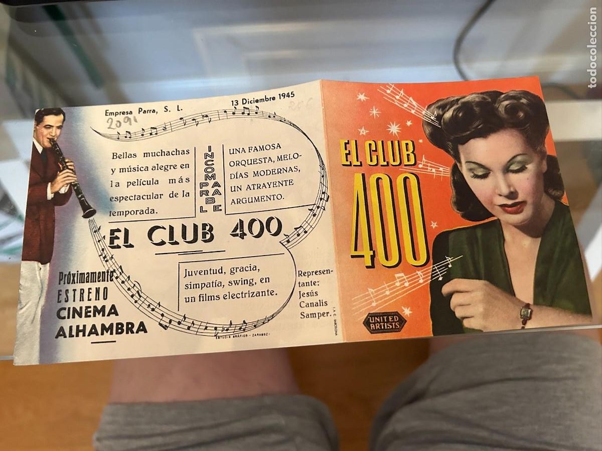 Cine: 2091 el club 400 cine alhambra zaragoza con publicidad muy buen estado