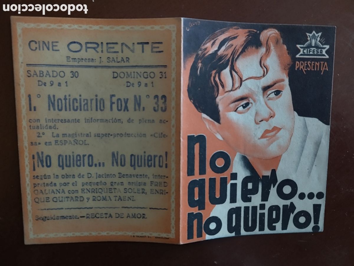 Cine: Folleto Programa de cine DOBLE - NO QUIERO NO QUIERO