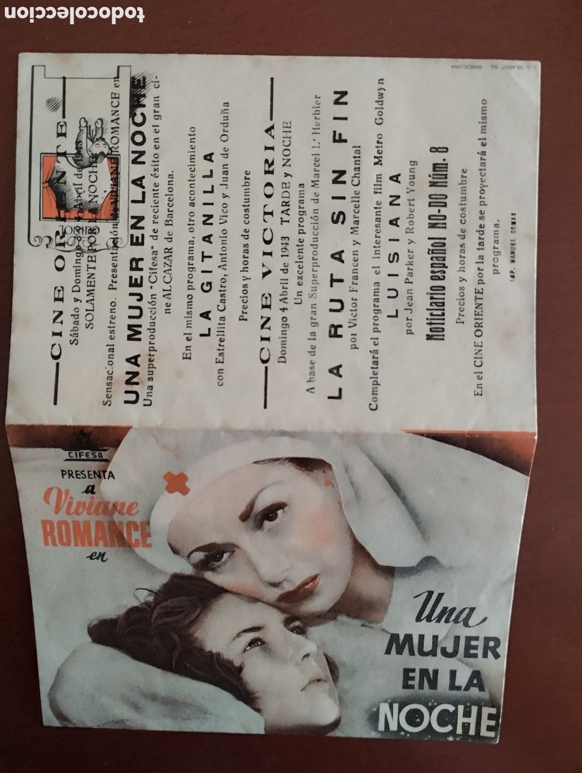 Cine: Folleto Programa de cine DOBLE - UNA MUJER EN LA NOCHE