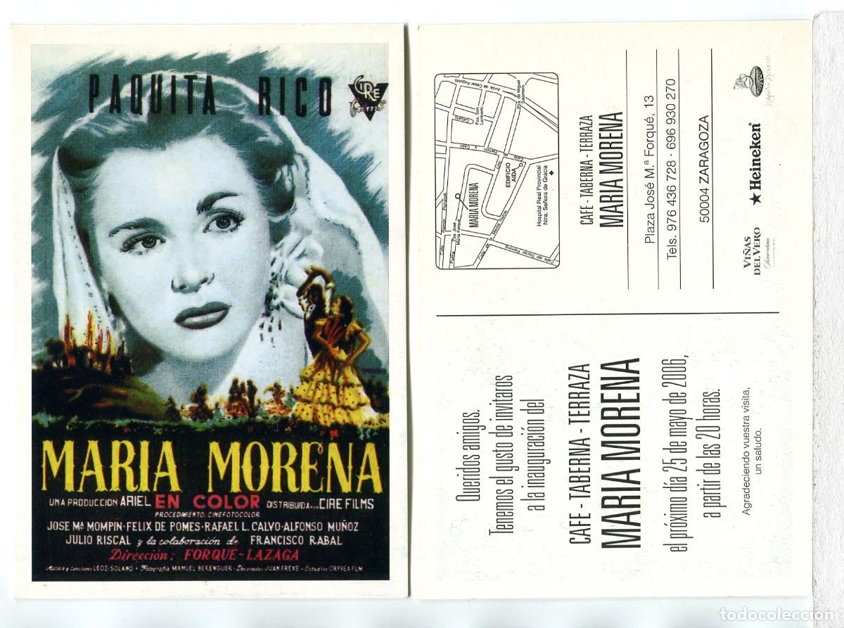 Cine: MAR&Iacute;A MORENA, con Paquita Rico. POSTAL DE UN BAR.