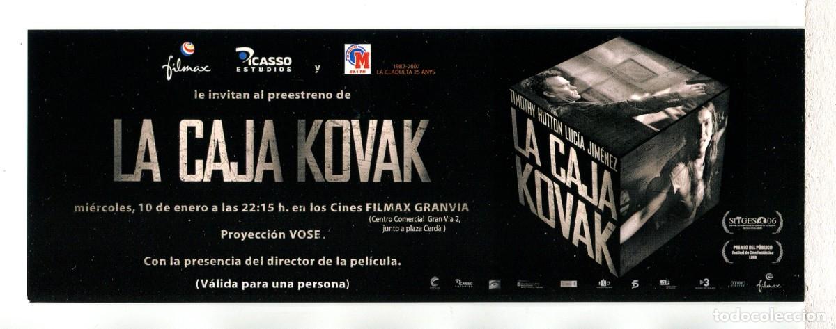 Cine: LA CAJA KOVAK. INVITACI&Oacute;N DE PREESTRENO. MARCAP&Aacute;GINAS.