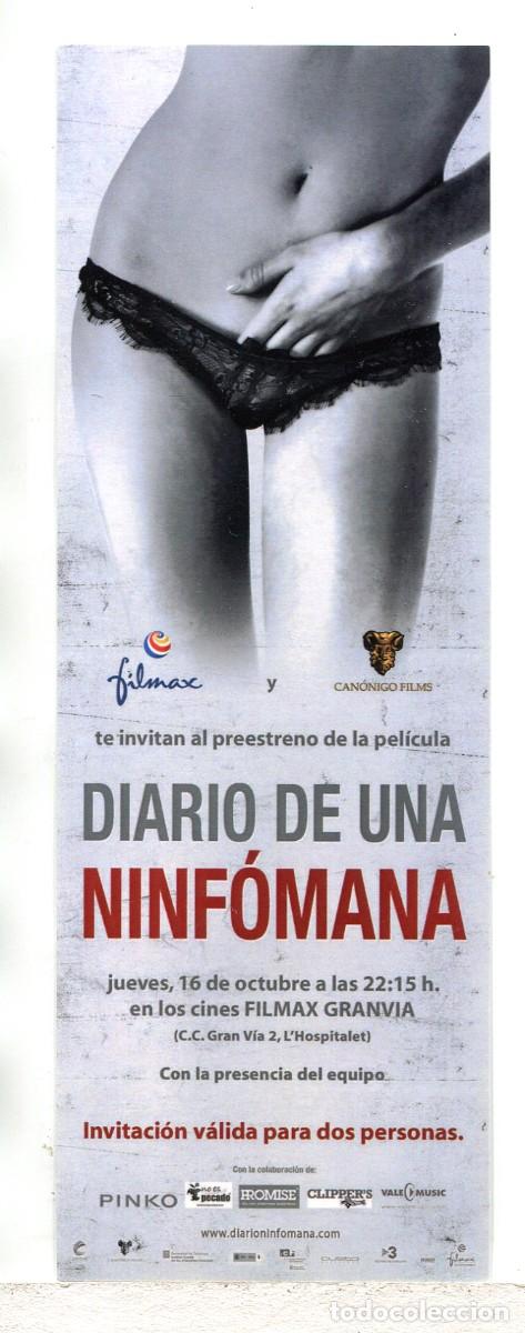 Cine: DIARIO DE UNA NINF&Oacute;MANA. INVITACI&Oacute;N DE PREESTRENO. MARCAP&Aacute;GINAS.