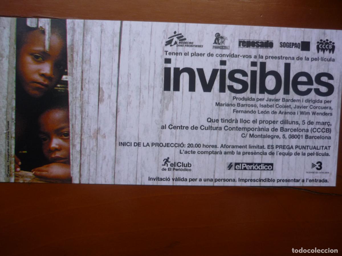 Cine: invisibles - folleto mano invitacion preestreno - documental wim wenders leon de aranoa isbal coixet