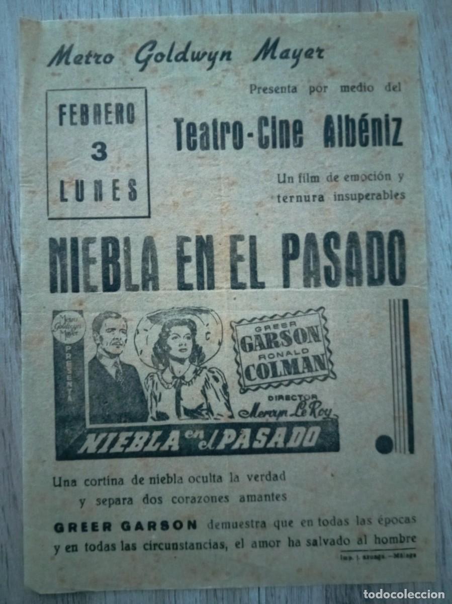 Cine: NIEBLA EN EL PASADO, GREER GARSON, FOLLETO LOCAL CINE ALBENIZ, M&Aacute;LAGA