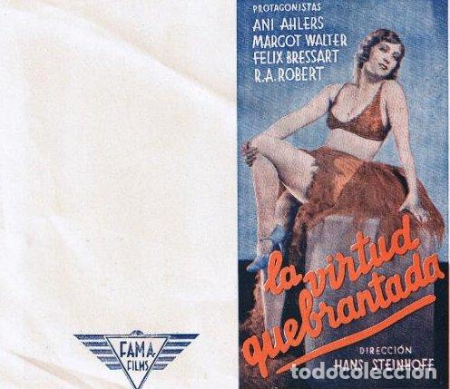 Cine: LA VIRTUD QUEBRANTADA. ANI AHLERS, MARGOT WALTERS, FELIX BRESSART. ANTERIOR A 1934.