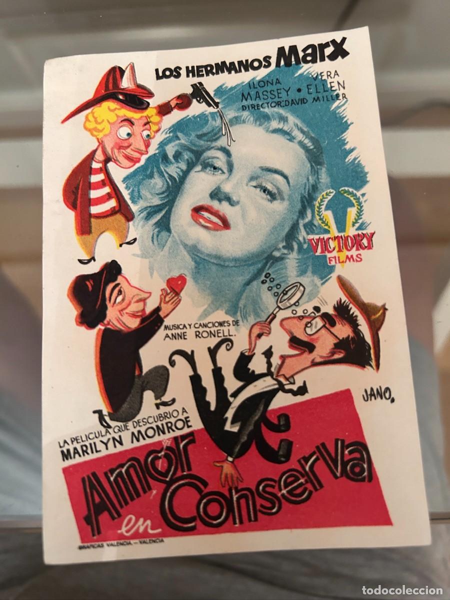  Foglietti di film di film antichi di cinema: &ordm;84 AMOR ENCONSERVA MARILYN MONROE Y HERMANOS MARX CINE ROXY VALENCIA CON SELLO BUEN ESTADO