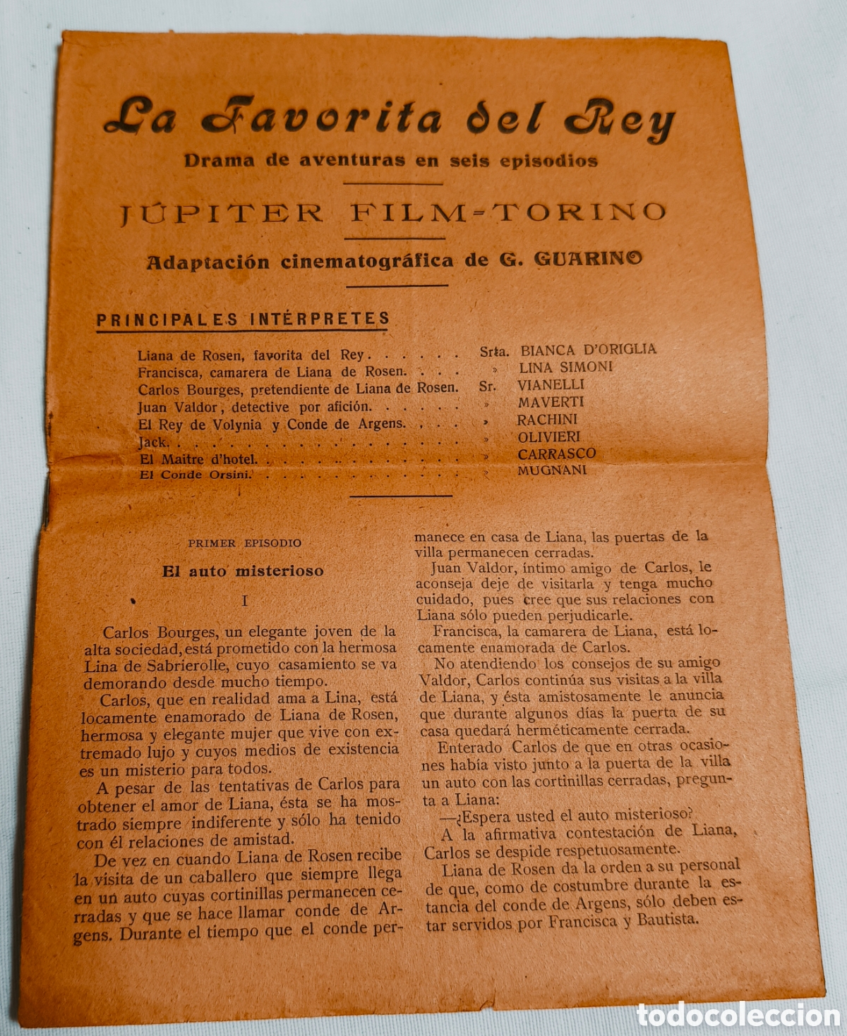 Cine: Folleto Argumental Cine Mudo (c. 1917) - La Favorita del Rey - Completo e Ilustrado