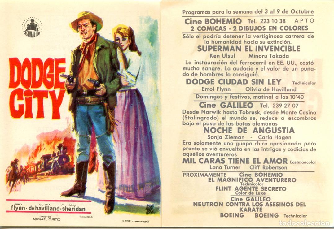 Cine: FOLLETO DE MANO ORIGINAL DODGE CITY CINE BOHEMIO BARCELONA