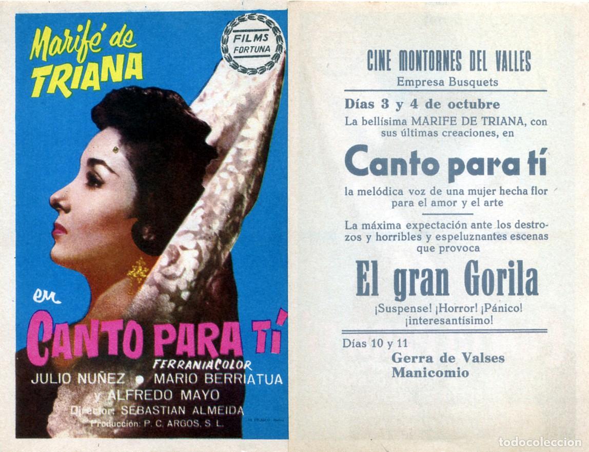 Cine: FOLLETO DE MANO ORIGINAL CANTO PARA TI MARIFE DE TRIANA CINE MONTORNES DEL VALLES BARCELONA