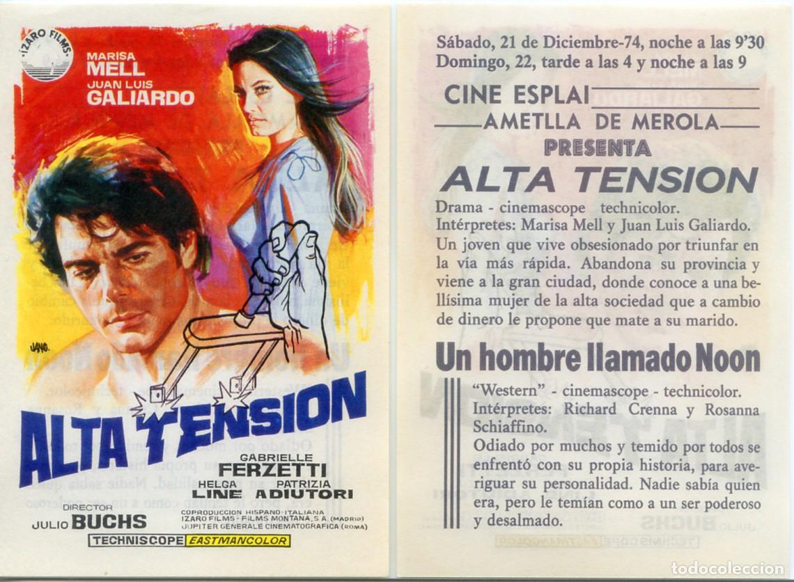Cine: FOLLETO DE MANO ORIGINAL ALTA TENSION CINE ESPLAI AMETLLA DE MEROLA 1974 BARCELONA