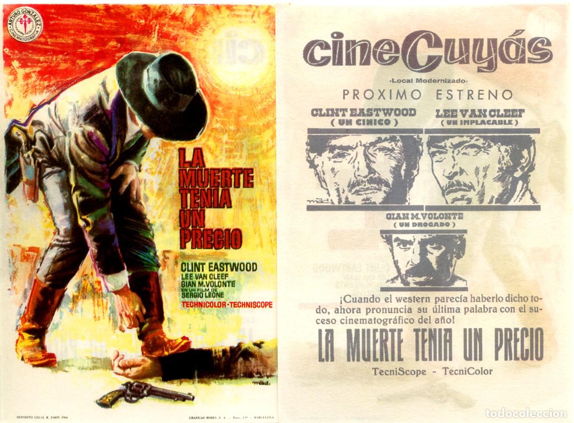 Cine: FOLLETO DE MANO ORIGINAL LA MUERTE TEN&Iacute;A UN PRECIO CINE CUYAS 1966 LAS PALMAS DE GRAN CANARIA
