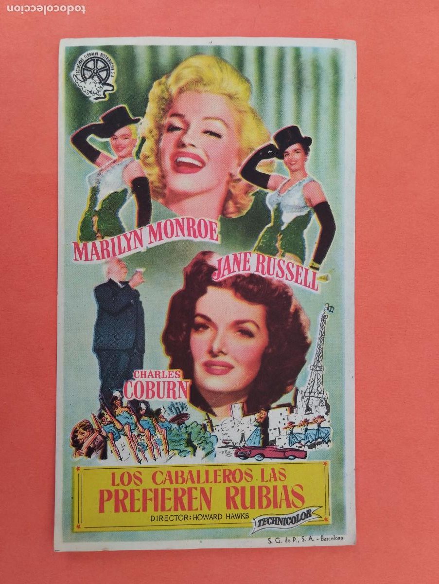 Cine: PROGRAMA CINE. LOS CABALLEROS LAS PREFIEREN RUBIAS. MARILYN MONROE. CINE REX ZARAGOZA..